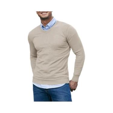 Imagem de Suéter Masculino Slim Fit Com Decote Em V, Tricotado, Leve, Respirável