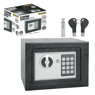 Imagem de Cofre Digital com Teclado e Chave Senha Numérica em Aço Laminado Preto Startools