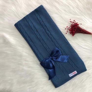 Imagem de Manta Bebe Trico Laço Removível Trança Maternidade Tricot - Mimo da Ce