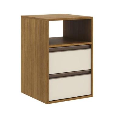 Imagem de Mesa de Cabeceira 100% MDF Puxador Calha 2g Freijo/Off White Marrom - 