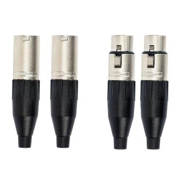 Imagem de Kit 4 Conectores XLR 3 Polos Amphenol 2 AC3F Fêmea + 2 AC3MM Macho Pro