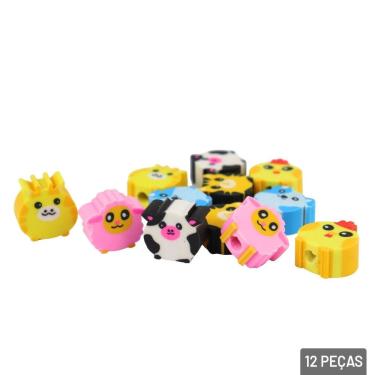 Imagem de Borracha Escolar Yin's Fazendinha Infantil Divertida Kit 3 Unidades Animais da Fazenda Colorida