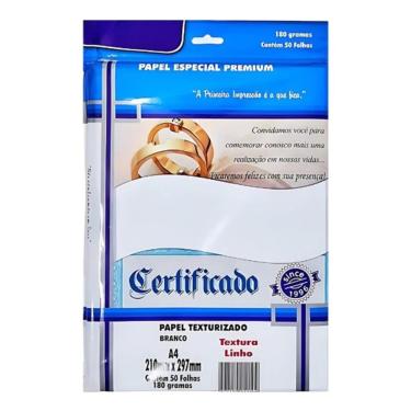 Imagem de Papel Textura Linho 180G-M2 A4 Pacote 50 Folhas Branco para Convites Certificados Cardapios e Projetos