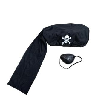 Imagem de Bandana preta  de pirata e tapa olho  Fantasia Halloween Festa - Cn