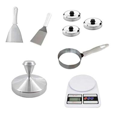 Imagem de Kit Modelador De Hambúrguer 3 Abafador Espatula Ovos Balança Cinza