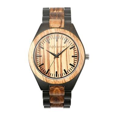 Imagem de Relógios de pulso masculinos, pulseira de relógio de madeira natural feita à mão, relógio analógico de quartzo, elegante presente masculino, marrom 1