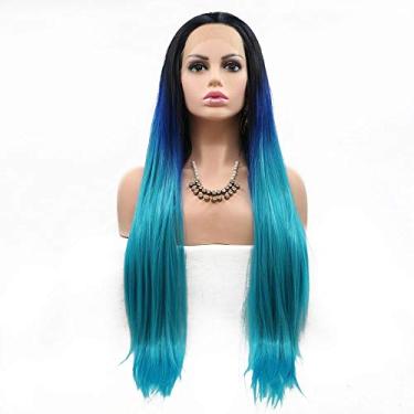 Imagem de Pkfinrd Perucas criativas da moda, peruca sintética com tela frontal de crochê, cor natural semitrensal