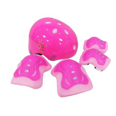 Imagem de Kit Proteção Infantil Para Patins Patinete Skate Roller Rosa