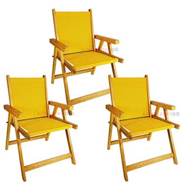 Imagem de Kit 3 Cadeira De Madeira Dobrável Para Lazer Jardim Praia Piscina Camping Amarelo - AMZ - Amarelo