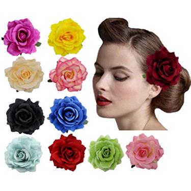 Imagem de Broche feminino Amuhou com presilha de flor de rosa para noiva, dançarina de flamenco, Mixed 10 Colors, one size