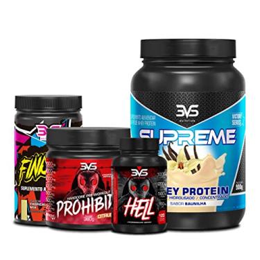 Imagem de 3VS Nutrition Combo Whey Supreme 900g Sabor Baunilha + Termogênico 120Caps + Pré Treino Prohibido 360g sabor Citrus + Intra/Pós Treino Finisher 300g Sabor Tropical Mix