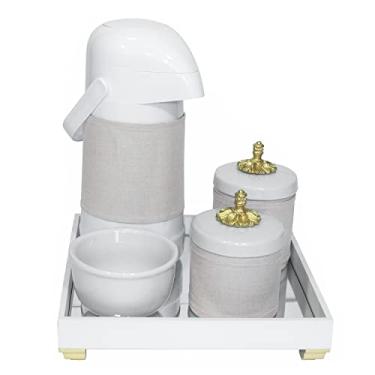 Imagem de Kit Higiene Espelho Potes, Garrafa, Molhadeira e Capa Provençal Dourado