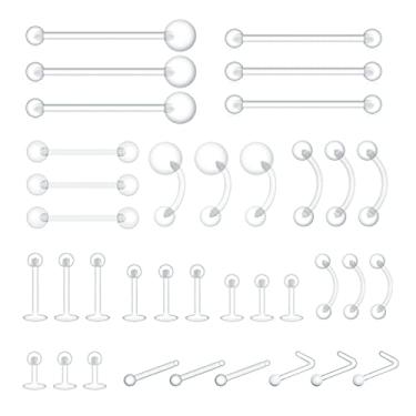 Imagem de PiercingArt 36 peças de retentores de piercing transparentes de plástico joias língua transparente mamilo nariz sobrancelha septo piercing facial tragus labret pinos barras industriais