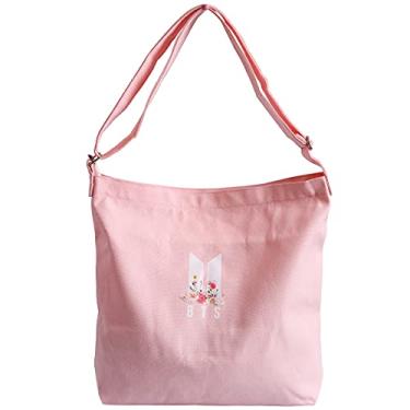 Imagem de Bolsa de ombro de lona BTS Merchandise Hobo, bolsa tiracolo casual para presentes do exército, rosa, 15.2" x 3.5" x 13.4"