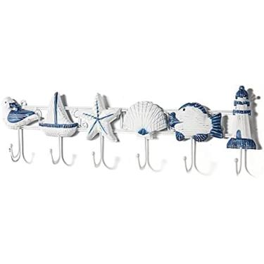 Imagem de KRASS Cabide Rack Chapéu Estilo Mediterrâneo Decoração de Madeira Gancho Concha Estrela do Mar Decoração Náutica Pingente Marinho de Madeira Placa de Praia Marca Placas Gancho de Casaco, B, Colecionador88