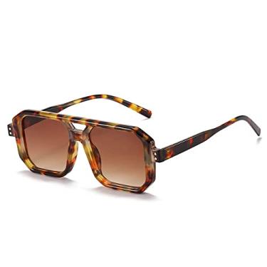Imagem de Óculos de sol quadrado retrô feminino moda gradiente tons uv400 masculino vintage punk polígono rebites óculos de sol, chá de leopardo gradien, um