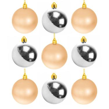 Imagem de Bolas de Natal Champagne e Prata 6cm 9 peças - Casambiente