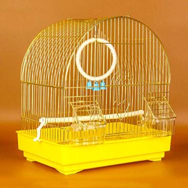 Imagem de KIZQYN Gaiola de pássaros pequena para passarinho de veloço Lovebird portátil de tamanho pequeno pássaros gaiola de viagem animal de estimação casa com balanço e banheira gaiola de voo (Cor: A)