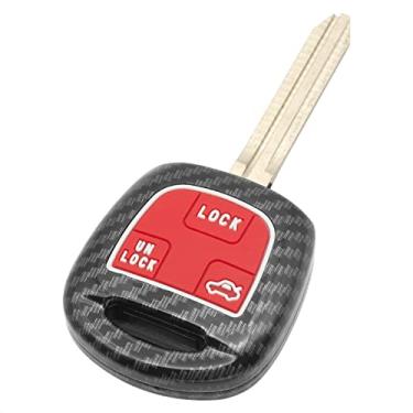 Imagem de TANGSEN Smart Key Fob Capa compatível com Toyota Land Cruiser FJ Cruiser Lexus Es300 Ls430 Lx470 Rx300 Rx330 Rx350 Rx400h Padrão de fibra de carbono preto ABS borracha de silicone noturna vermelho luminoso