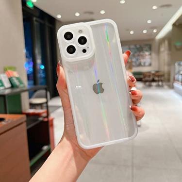 Imagem de Estojo holográfico de luxo laser holográfico para iphone 13 12 11 pro max xs xr x transparente traseiro à prova de choque acrílico aurora capa, branco, para iphone 11