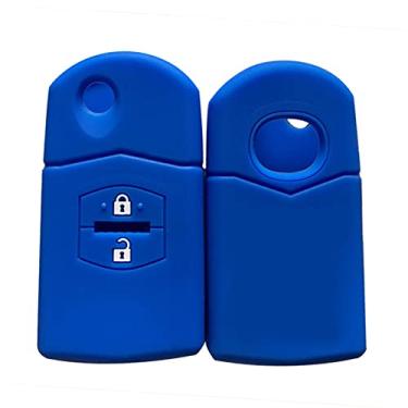 Imagem de YJADHU Controle remoto de silicone com 2 botões masculino e feminino porta-chaves de carro, apto para Mazda 2 3 5 6 CX7 CX9 RX8 MX5 MPV Demio, apenas azul