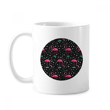 Imagem de Caneca de cerâmica com estampa de flamingo, rosa, preta, cerâmica, xícara de café