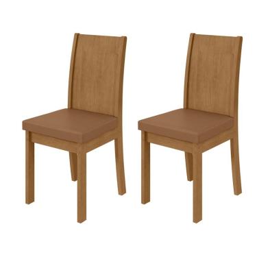 Imagem de Conjunto com 2 Cadeiras Athenas Sintético Caramelo e Amêndoa Clean