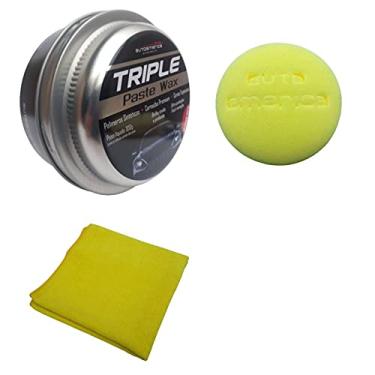 Imagem de AUTOAMERICA Cera Triple 300g Com Toalha Microfibra - Longa Proteção e Brilho - Cera de Carnaúba de Qualidade - Repele Água - Fácil Aplicação