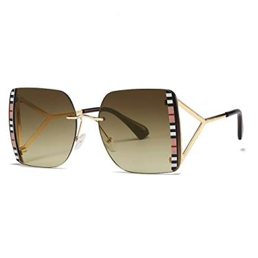 Imagem de Óculos de sol femininos com estampa de listras quadradas sem aro vintage para mulheres Óculos de sol de liga leve com perna triangular Óculos de sol femininos, C, tamanho único