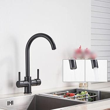 Imagem de Torneira de cozinha de água pura de latão branco preto com alça dupla para água potável quente e fria torneiras misturadoras de cozinha com filtro de 3 vias, preto, B