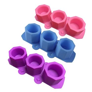 Imagem de 3 peças, molde de silicone de 3 furos para fazer vasos de flores de concreto, moldes de epóxi, plantas suculentas DIY, molde de cimento reutilizável, azul, rosa, roxo