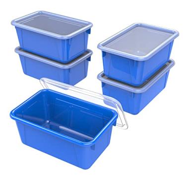 Imagem de Storex Caixas pequenas para cubos – Recipientes de armazenamento de plástico para sala de aula com tampa antiencaixe, 31 x 19,8 x 13 cm, azul, pacote com 5 (62408U05C)