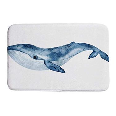 Imagem de Tapete de banheiro tapete de porta tapete de banheiro aquarela azul baleia decoração interior 60 x 40 cm