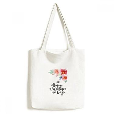 Imagem de Sacola de lona com citação de flores Happy Valentine Bolsa de compras casual