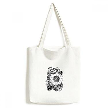 Imagem de Bolsa de lona com flor de girassol, preto, branco, bolsa de compras, bolsa casual