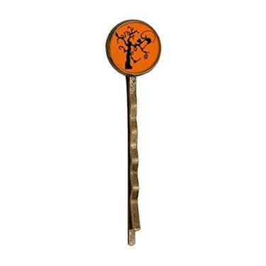 Imagem de Chapéu de cabelo de metal retrô laranja Hallowmas com árvore de gato