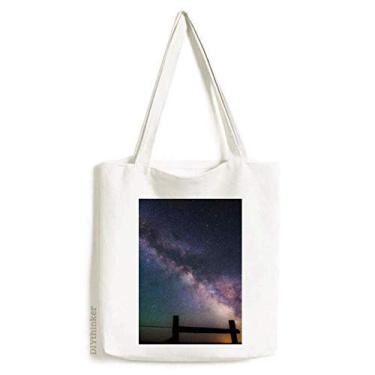 Imagem de Bolsa de lona roxa com estrelas escuras, Galaxy Art Deco, para presente, moderna, sacola de compras, bolsa casual