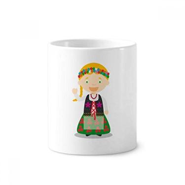 Imagem de Smile Blond Poland Suporte para caneta de escova de dentes de desenho animado copo de cerâmica branco 355 ml