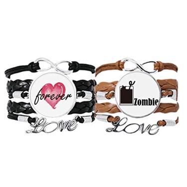 Imagem de DIYthinker Pulseira Zumbi com a palavra Zumbi pulseira de mão corda de couro Forever Love conjunto duplo
