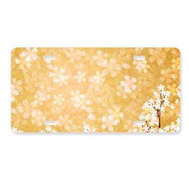 Imagem de DIYthinker Sakura — Placa de licença japonesa com padrão de pétalas brancas de aço inoxidável para decoração de carro