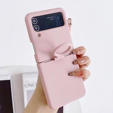 Imagem de Skin Feel Liquid Silicone Ring Case para Samsung Galaxy Z Flip 3 4 5G Flip4 Flip3 PC Hard Solid Color Protection Cover Shockproof, Sand pink, For Z Flip 4