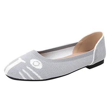 Imagem de Sandálias de malha sem cadarço para mulheres meninas verão respirável novo sapato feminino casual macio caminhada sapatos rasos escritório (cinza, 7)