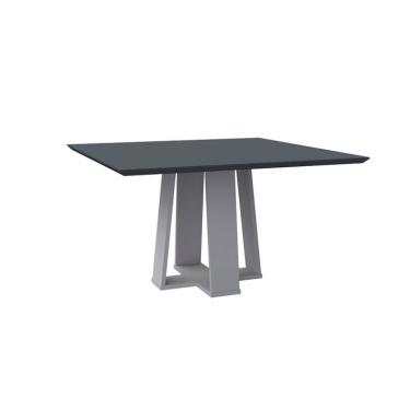 Imagem de Mesa de Jantar Quadrada com Tampo de Vidro Valencia Cinza e Off White 135 cm