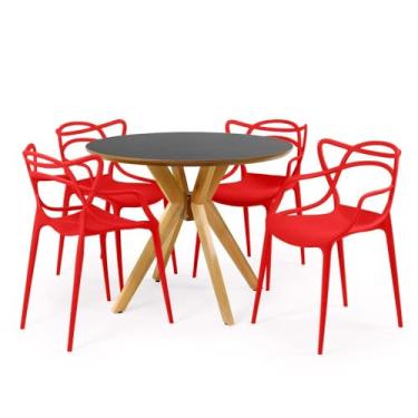 Imagem de Conjunto Mesa de Jantar Redonda Marci Premium Preta 100cm com 4 Cadeiras Allegra - Vermelho