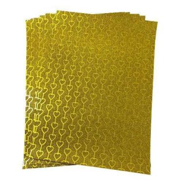 Imagem de Papel Glitter Decorado Ouro Com Coração - A4 150G 05 Folhas - Off Pape