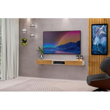 Imagem de Rack Suspenso DEN 1.28m Com Nicho Para Aparelhos + 2 Gavetas Cor Nature/Off