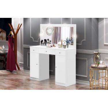 Imagem de Penteadeira Real Com Camarin Com Luz de Led 3 Gavetas Sendo 1 Gaveta Com Divisórias + 2 Portas Campeã de Vendas Cor Rosê