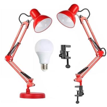 Imagem de Luminária Mesa 2x1 Metal Abajur Lâmpada Base Garra Flex + Lâmpada LED GIMPO 811c Cor: Vermelho