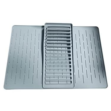 Imagem de Escorredor de pratos sobre a pia escorredor de pratos rack de drenagem escorredor de pratos talheres escorredor tigela esteira de drenagem silicone para cozinhas móveis (cinza 1,48,5 x 33,5 x 0,3 cm)