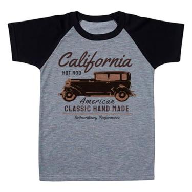 Imagem de Camiseta Raglan Infantil Cinza Carro Vintage Retro Hot Rod California (BR, Numérico, 10, Regular, Polialgodão)